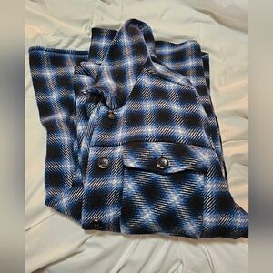 Blue and Black Plaid Button-Up Jacket